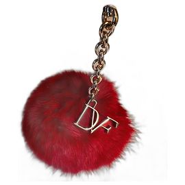 Diane Von Furstenberg Fur Pompom Keychain Red