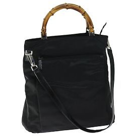Bolso de mano de nylon GUCCI Bamboo 2way negro 002 3754 0506 Auth ep3379
