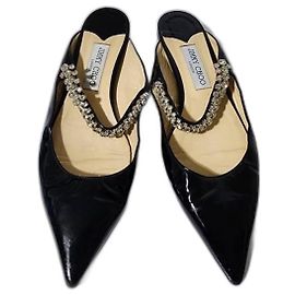 Mule piatte in pelle verniciata Jimmy Choo con cinturino in cristallo nero taglia 39