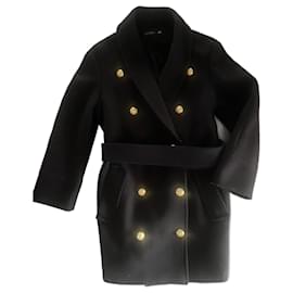 Abrigo negro de lana con cinturón Balmain pour H&M