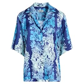 Camicia Sandro con stampa hawaiana blu in viscosa