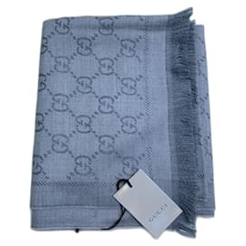 Sciarpa Gucci GG grigia in seta e lana