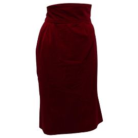 Vintage Burgundy Saint Laurent Velvet Pencil Skirt Size FR 38