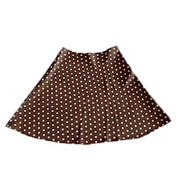 Autre Marque Falda trapezoidal marrón con lunares blanco roto talla 36