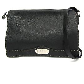 Bolsa de mensageiro de couro feminina Fendi Selleria 8BT116