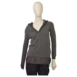 Moncler Grey Virgin Wool Knit Hooded Top S