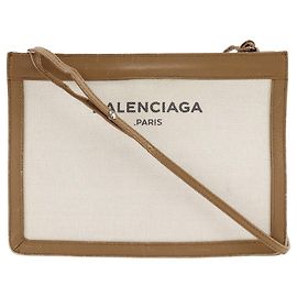 Borsa a spalla in tela e pelle Balenciaga blu navy