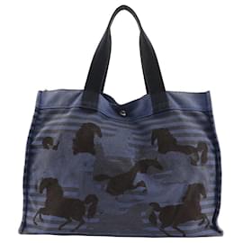 Hermes Chevaux Tote Bag aus Canvas Blau/Schwarz - Hermès