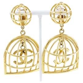 Orecchini a forma di gabbia per uccelli Chanel placcati in oro 93P