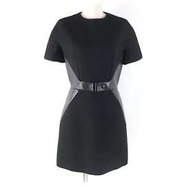 Vestido de lana, seda y cuero Louis Vuitton negro 34