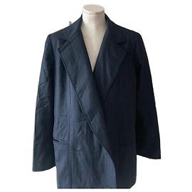 Christian Dior Jacke aus Wolle marineblau mit braunen Streifen