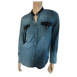 Camisa de mezclilla Iro con detalles de cuero negro