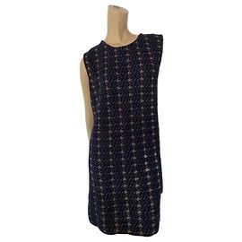 Marni Hahnentritt Kleid Graublau und Bronze Wolle