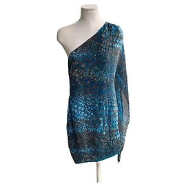 Calvin Klein Seidenkleid Batik Blau Bronze Braun