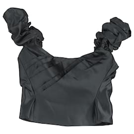 Top corto plisado arrugado con hombros al descubierto Loveshackfancy en poliéster negro