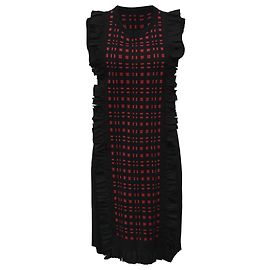 Fendi Karierter Rüschendetail Mini-Kleid aus schwarzer und roter Viskose