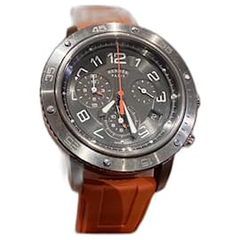 Hermès Clipper Quarzuhr Stahl Orange 41mm