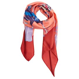 Hermès 1991 Foulard Quadrato 90 Samurai Corallo Rosso in Seta Hermes