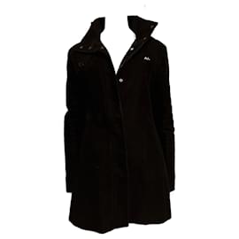 Thomas Burberry Abrigo negro vintage con forro de tartán