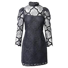 Sandro Paris Vestido Corazón Encaje Cuello Alto Negro