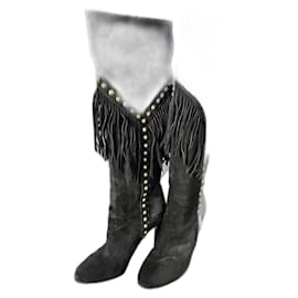 Botas con flecos Saint Laurent negras de piel de ciervo