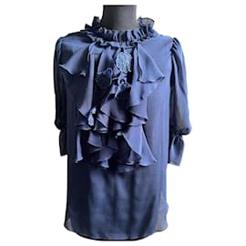 Blusa de seda See by Chloé en gasa azul marino