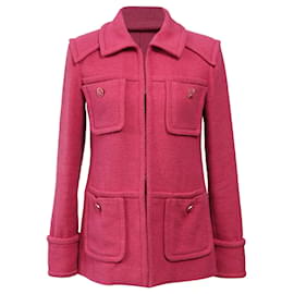 Chanel-Jacke mit vier Taschen und Haken und Öse aus rosa Baumwolltweed