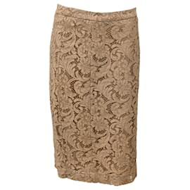 Falda lápiz midi de encaje Burberry en poliéster marrón