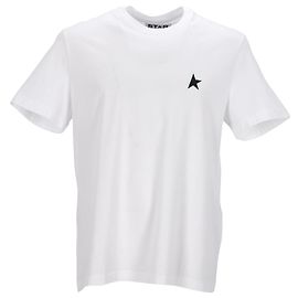 Weißes T-Shirt von Golden Goose mit kontrastierendem grünem Logo und Stern