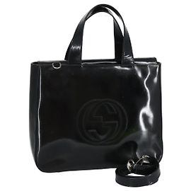 Bolsa de mão GUCCI Esmalte 2 vias Preto Prata 000 1013 0504 Auth fm3966