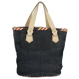 Borsa a mano Burberry Blue Label in denim pelle blu beige argento autentica ti2223