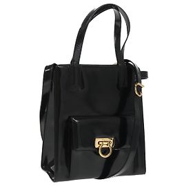 Bolso de Hombro Gancini Patente 2way Negro Oro Auth ki5031 de Salvatore Ferragamo