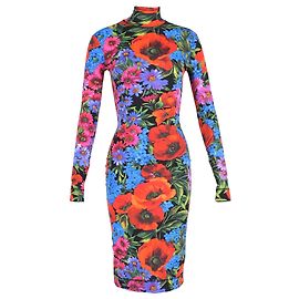 Vestido ajustado de cuello alto con estampado floral Dolce & Gabbana en poliamida multicolor