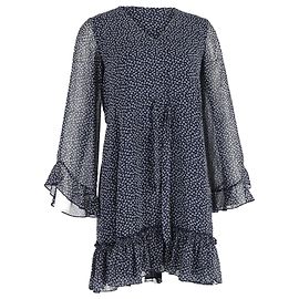 Vestido mini floral com babados Diane Von Furstenberg em poliéster azul marinho
