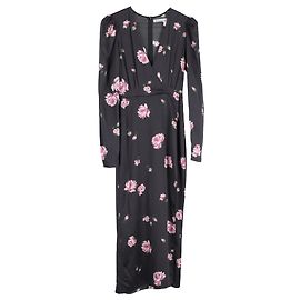 Vestido midi de manga larga en seda negra con estampado floral Reformation