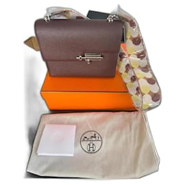 Borsa a mano Hermès Lock 21 in Pelle Rosso Scuro