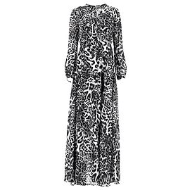  Michael Kors Leopard Print Maxi Buttoned Long Sleeve Dress in Black and Black Viscose