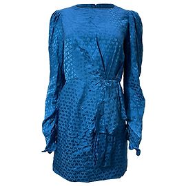 Autre Marque Abito mini con dettagli in nastro a fantasia Saloni Debbie in seta blu
