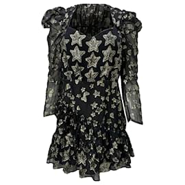 Vestido mini de manga larga con detalles bordados de estrellas Loveshackfancy en poliéster negro