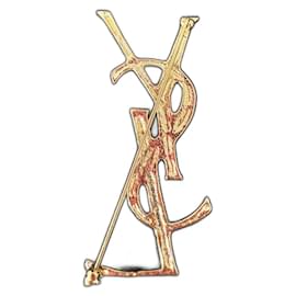 Broche Yves Saint Laurent Dorée Effet Croco