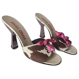 Mule Miu Miu in pelle marrone rosa