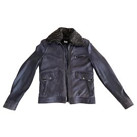 Giacca aviatore in pelle di agnello blu effetto lavato Dolce & Gabbana Taglia 52 IT
