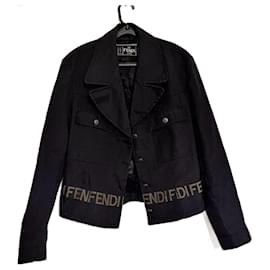 Fendi Windjacke mit Monogramm Streifen Schwarz