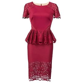 Marchesa Abito midi peplum tagliato al laser bordeaux