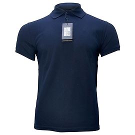 Polo in cotone blu navy con logo ricamato Saint Laurent Cassandre