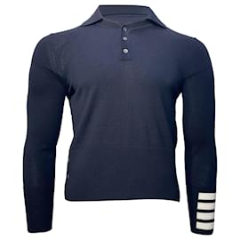 Polo de manga larga 4-Bar Thom Browne en lana merino azul marino