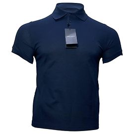 Polo in cotone blu navy con logo ricamato Saint Laurent Cassandre