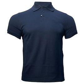 Polo in cotone blu navy con logo ricamato Saint Laurent Cassandre