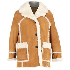 Chaqueta Miu Miu de shearling de un solo botón con bolsillos en ante marrón