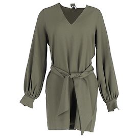 Ganni Mini-Kleid aus Crepe mit Schleifenkragen aus grünem Polyester